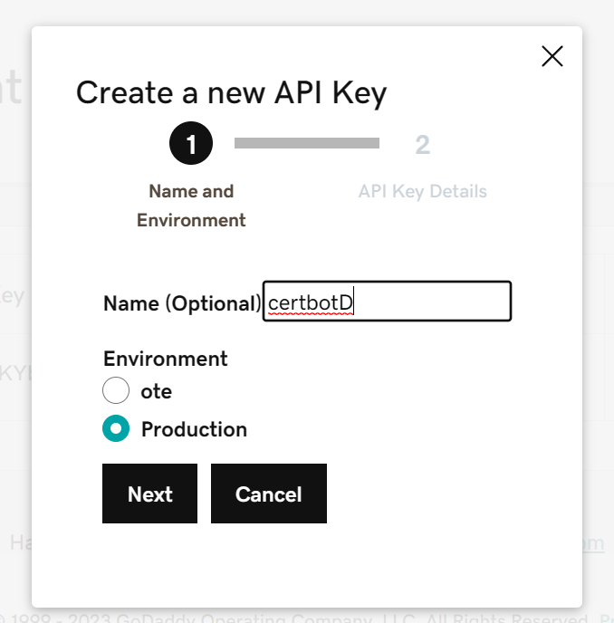 GoDaddy API Key